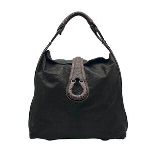 Giorgio Armani Dark Brown Leather Hobo Bag